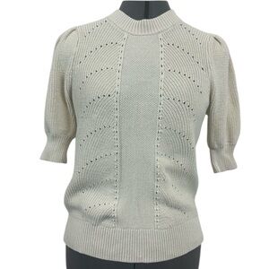 Cream Colored Knit Puff Statement Sleeve Sweater Blouse